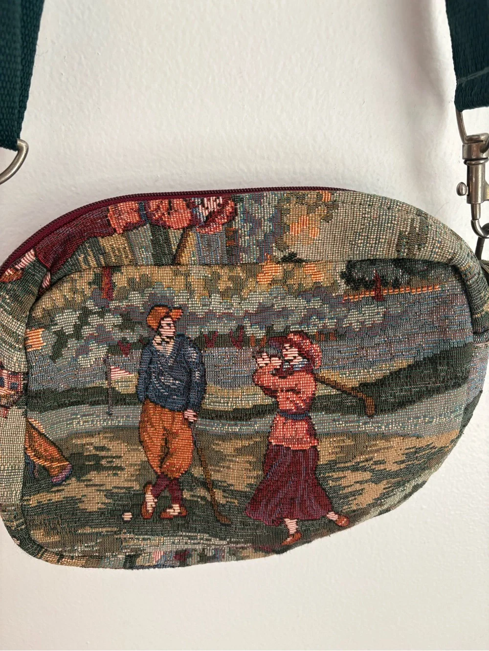 Holdings Fine Accessories Golf Scene Tapestry Crossbody Bag Green Cotton